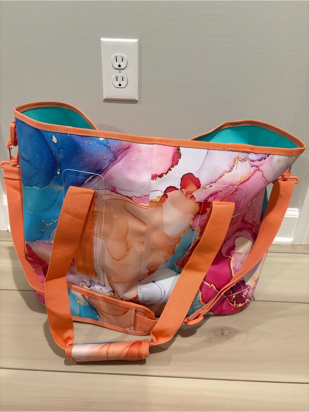 Swig Life Insulated Tote Bag Cooler Marble Watercolor Pink Blue Orange - Picture 2 of 6